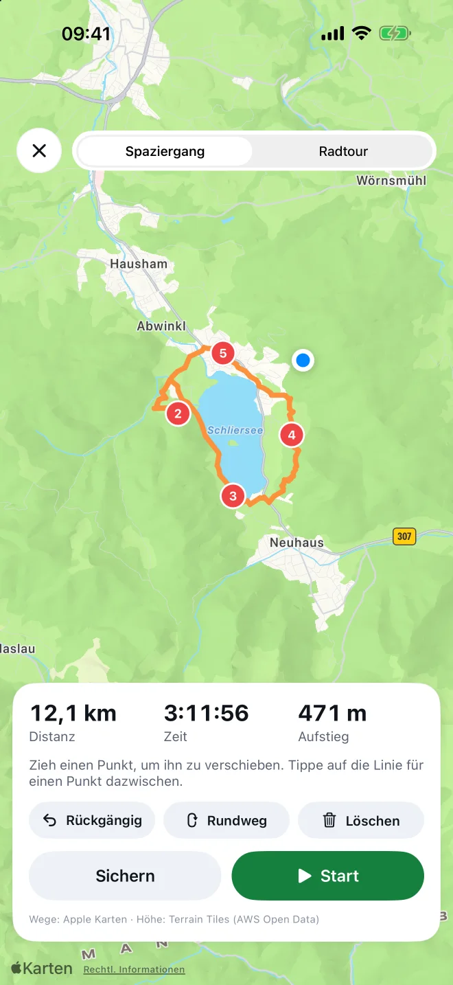Eine geplante Runde um den Schliersee mit Distanz, Zeit und Aufstieg